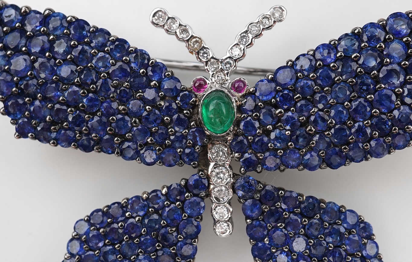 A sapphire, emerald, ruby and diamond brooch